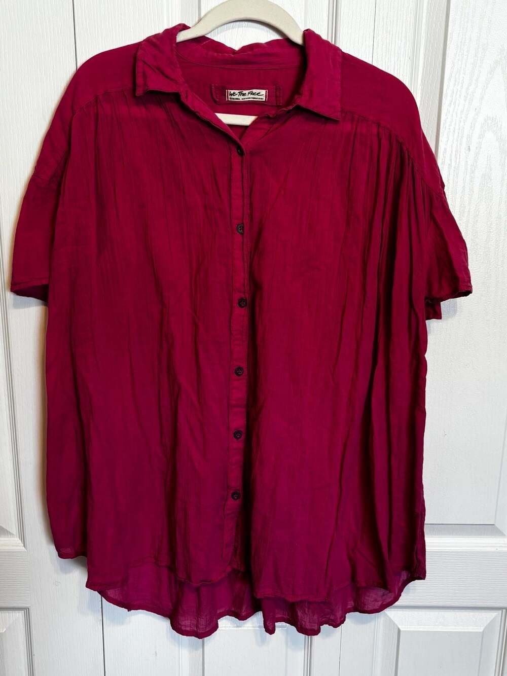 We The Free Burgundy Crinkled Cotton Button Down Top Size XS